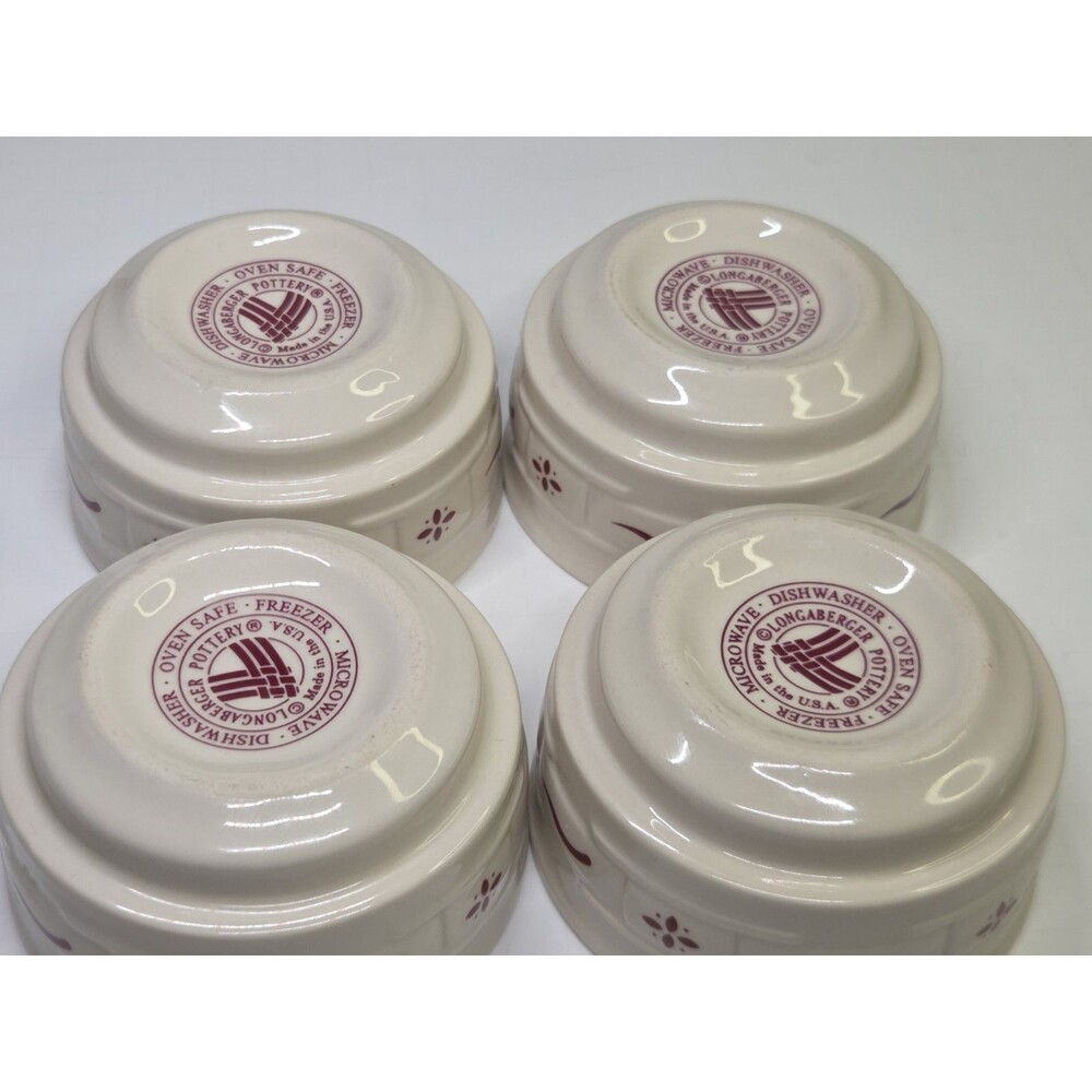 Set Of 4 Woven Traditions Red by Longaberger Custard Dip Bowls Fruit Dessert - Picture 8 of 10